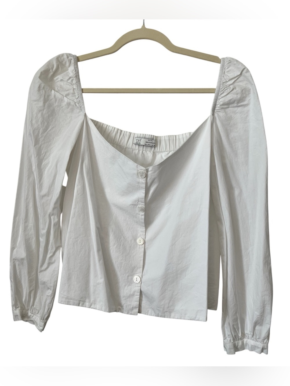 Zara trf white square neck button up long sleeve top